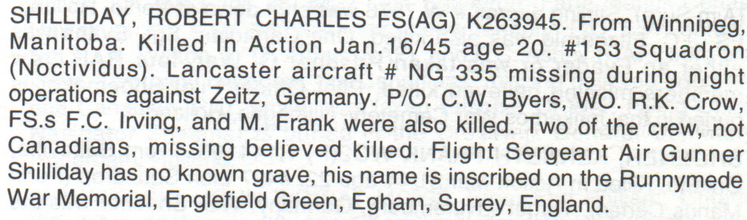 robert shilliday entry from they shall not grow old